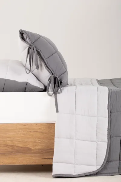Antrasit 190x225 cm Düz Renk Çift Taraflı Pamuklu Yatak Örtüsü Tek Kişilik 288830