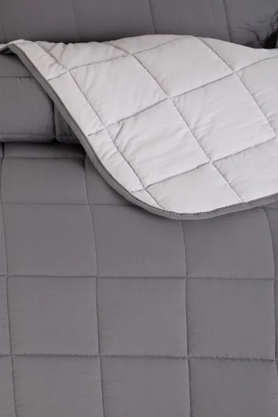Antrasit 190x225 cm Düz Renk Çift Taraflı Pamuklu Yatak Örtüsü Tek Kişilik 288830