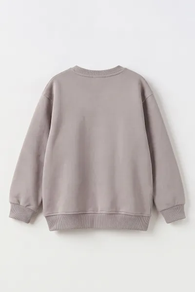Antrasit (2-12 Yaş) Baskılı Cep Detaylı 3 İp Şardonlu Erkek Çocuk Sweatshirt 499657