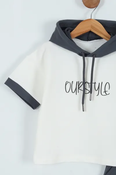 Antrasit (2-5 Yaş) Ourstyle Baskılı Kapüşonlu Erkek Çocuk Takım 271473