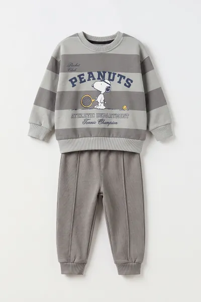 Antrasit (2-5 Yaş) Peanuts Baskılı Çimalı İçi Şardonlu Erkek Çocuk Takım 498739