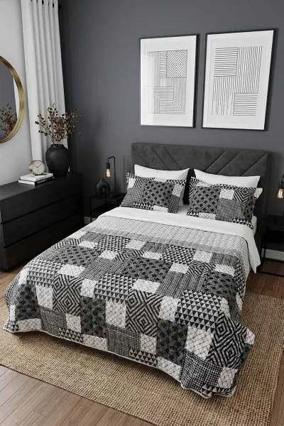 Antrasit 200x220 Cm Kapitoneli Çift Kişilik Yatak Örtüsü Takımı 465527