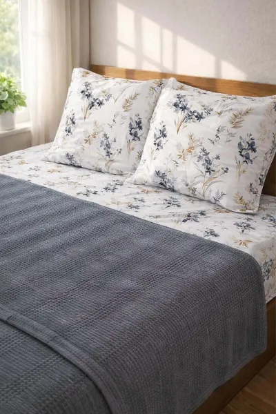 Antrasit 200x230 Cm Bella Home Çift Kişilik Pamuklu Petek Pike Takımı 474613
