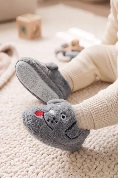 Antrasit ( 21 - 24 ) Peluş Figürlü Erkek Bebek Panduf 488297