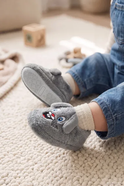 Antrasit ( 21 - 25 ) Peluş Figürlü Erkek Bebek Panduf 488265