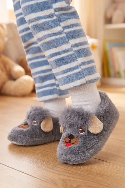 Antrasit ( 25 - 30 ) Peluş Figürlü Kız Çocuk Panduf 488274