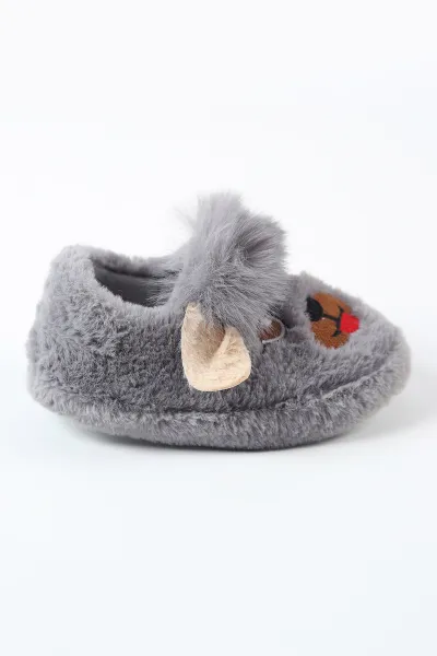 Antrasit ( 25 - 30 ) Peluş Figürlü Kız Çocuk Panduf 488274