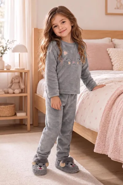 Antrasit ( 25 - 30 ) Peluş Figürlü Kız Çocuk Panduf 496277