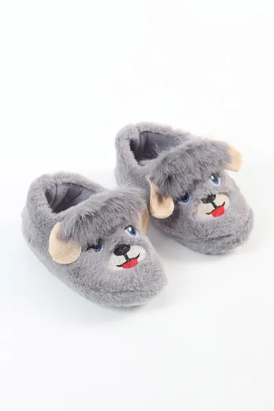 Antrasit ( 25 - 30 ) Peluş Figürlü Kız Çocuk Panduf 496277