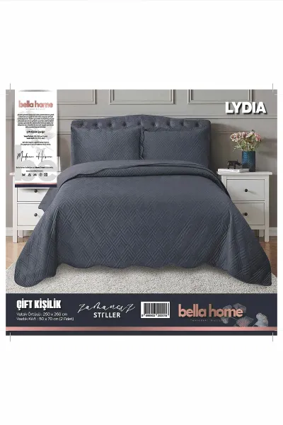 Antrasit 250x260 Cm Elora Çift Kişilik Yatak Örtüsü Seti 474550