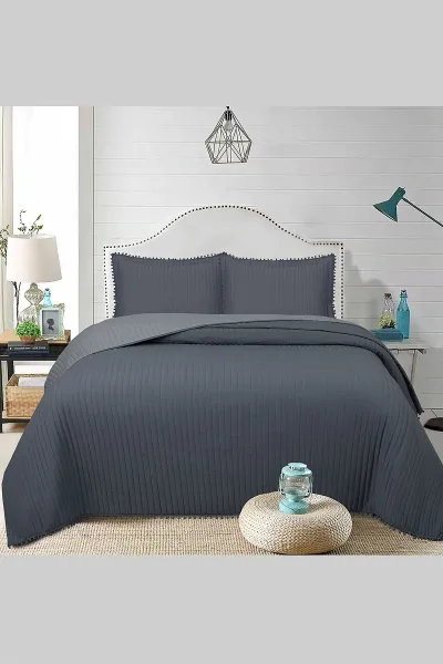 Antrasit 260x240 Cm Bella Home Çift Kişilik Sofia Ponponlu Yatak Örtüsü 395131