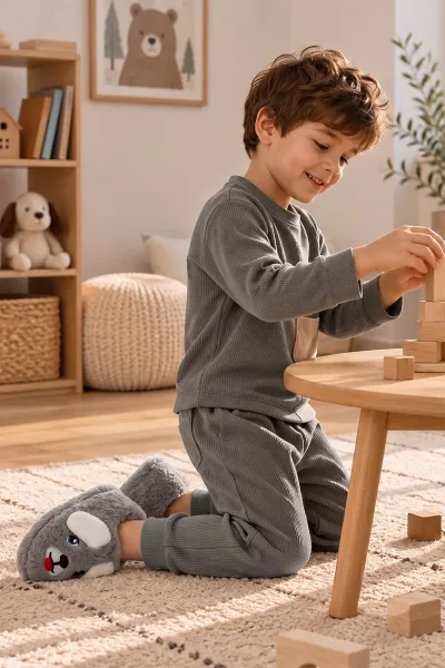 Antrasit ( 27 - 32 ) Peluş Figürlü Erkek Çocuk Panduf 495368