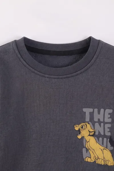 Antrasit (3-12 Yaş) Aslan Baskılı Şardonlu 3 İp Erkek Çocuk Sweatshirt 473921