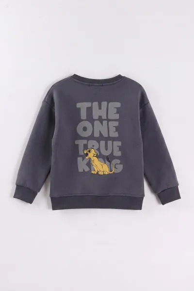 Antrasit (3-12 Yaş) Aslan Baskılı Şardonlu 3 İp Erkek Çocuk Sweatshirt 473921