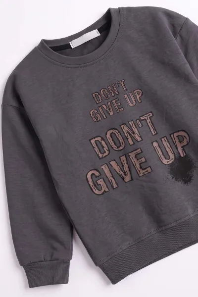 Antrasit (3-12 Yaş) Dont Give Baskılı Erkek Çocuk Sweatshirt 479167