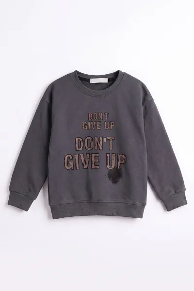 Antrasit (3-12 Yaş) Dont Give Baskılı Erkek Çocuk Sweatshirt 479167