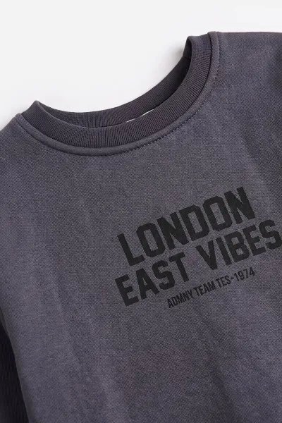 Antrasit (3-12 Yaş) London  Baskılı 3 İp Şardonlu  Erkek Çocuk Sweatshirt 478995