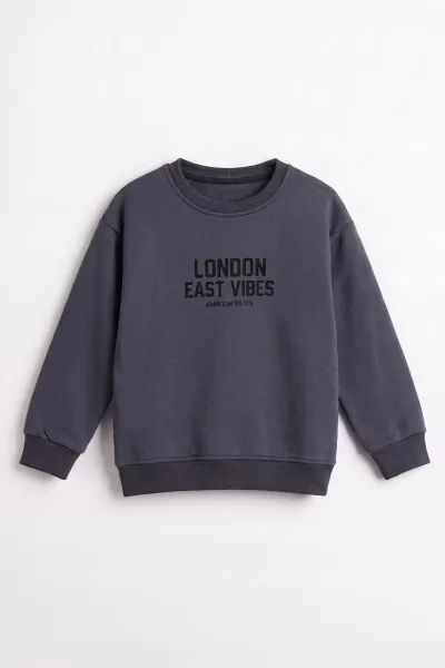 Antrasit (3-12 Yaş) London  Baskılı 3 İp Şardonlu  Erkek Çocuk Sweatshirt 478995