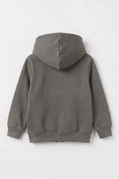 Antrasit (3-12 Yaş) Nakışlı Kapüşonlu Fermuarlı  Şardonlu 3 İp Erkek Çocuk Sweatshirt 484134