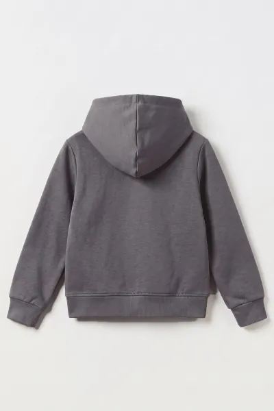 Antrasit (3-12 Yaş) Süzene Palmiye Nakışlı Kapüşonlu  3 İp Şardonlu Erkek Çocuk Sweatshirt 478781