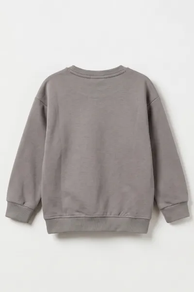 Antrasit (3-12 Yaş) Yazı Baskılı 3 İp Şardonlu Erkek Çocuk Sweatshirt 478778