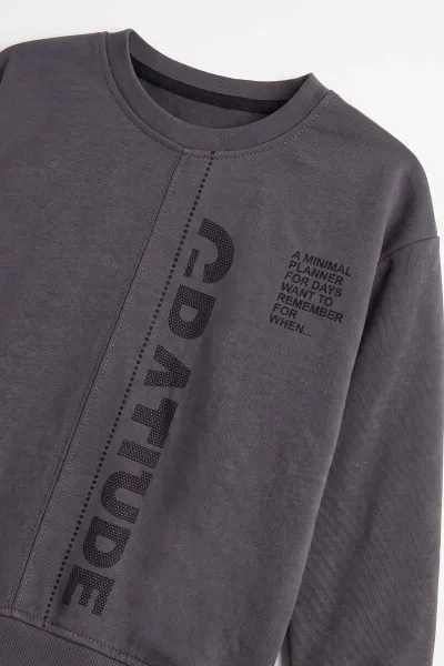 Antrasit (3-12 Yaş) Yazı Baskılı Erkek Çocuk Sweatshirt 478991