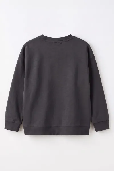 Antrasit (3-12 Yaş) Yazı Nakışlı Erkek Çocuk Sweatshirt 479961