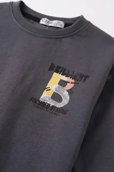 Antrasit (3-12 Yaş)Baskılı 2 İp Erkek Çocuk Sweatshirt 484123