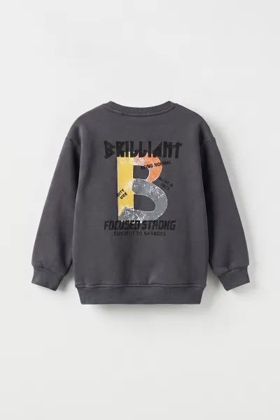 Antrasit (3-12 Yaş)Baskılı 2 İp Erkek Çocuk Sweatshirt 484123