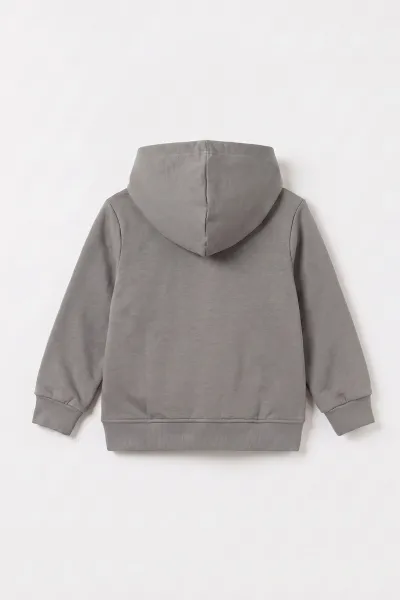 Antrasit (3-12 Yaş)Nakışlı ve Kapüşonlu 3 İp Şardonlu Erkek Çocuk Sweatshirt 478632