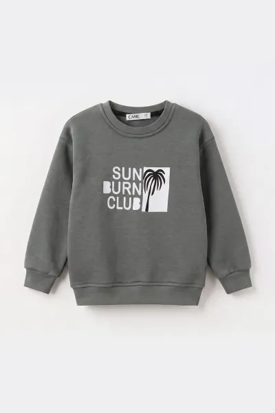 Antrasit (3-12 Yaş)Palmiye Baskılı 3 İp Şardonlu Erkek Çocuk Sweatshirt 484127