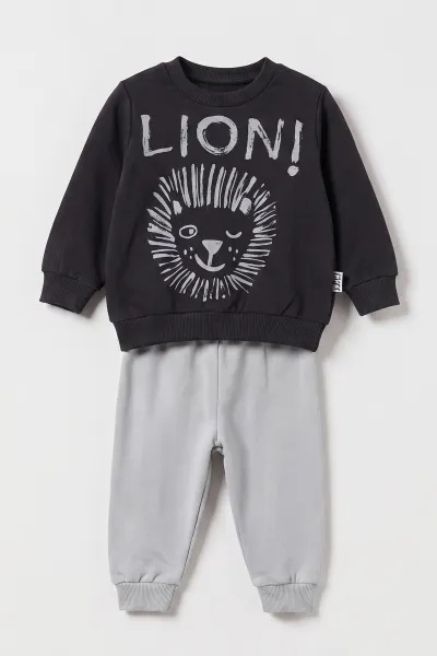 Antrasit (3-18 Ay) Lion  Baskılı 2 İp Erkek Bebek Mevsimlik Takım 481162