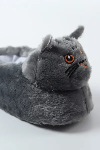 Antrasit ( 30 - 35 ) Kedi Figürlü Peluş Kız Çocuk Panduf 490437