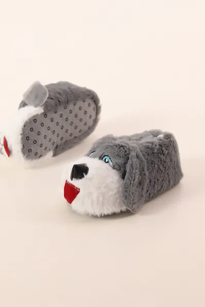 Antrasit ( 30 - 35 ) Peluş Köpekli Kız Çocuk Panduf 393588