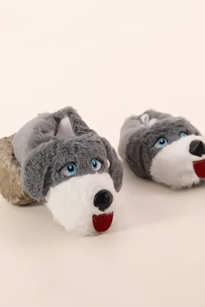 Antrasit ( 30 - 35 ) Peluş Köpekli Kız Çocuk Panduf 393588