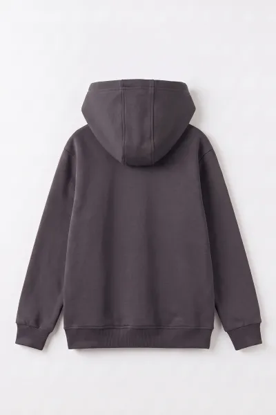 Antrasit (4-12 Yaş) Confidence Kabartma Baskılı Kapüşonlu ve Kanguru Cepli 3 İp Şardonlu Erkek Çocuk Sweatshirt 497752