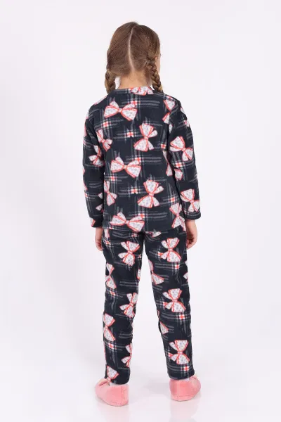 Antrasit (4-12 Yaş)Fiyonk  Desenli Polar Kumaş Kız Çocuk Pijama Takımı 327466