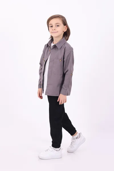 Antrasit (5-14 Yaş) Çift Cepli Oversize Kalıp Erkek Çocuk Gabardin Gömlek 323436