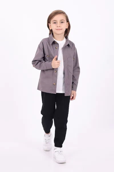 Antrasit (5-14 Yaş) Çift Cepli Oversize Kalıp Erkek Çocuk Gabardin Gömlek 323436