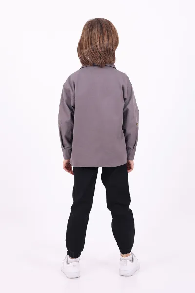 Antrasit (5-14 Yaş) Çift Cepli Oversize Kalıp Erkek Çocuk Gabardin Gömlek 323436