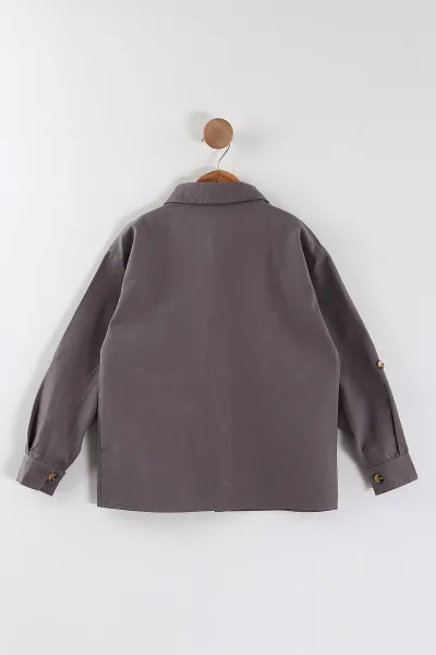Antrasit (4-13 Yaş)  Çift Cepli Oversize Kalıp Erkek Çocuk Gabardin Gömlek 442187