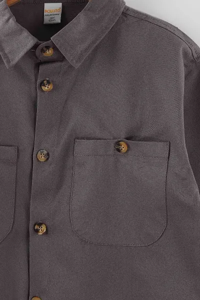 Antrasit (4-13 Yaş)  Çift Cepli Oversize Kalıp Erkek Çocuk Gabardin Gömlek 442187