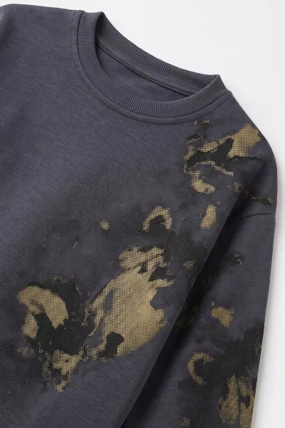 Antrasit (5-12 Yaş)Batik Boyalı Modal Kumaş  Kız Çocuk 2'li Takım 490959