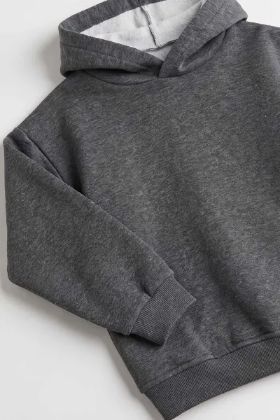 Antrasit (5-12 Yaş)Kapüşonlu Baskısız Üç İp Şardonlu Erkek Çocuk Sweatshirt 492184