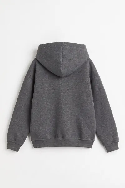 Antrasit (5-12 Yaş)Kapüşonlu Baskısız Üç İp Şardonlu Erkek Çocuk Sweatshirt 492184