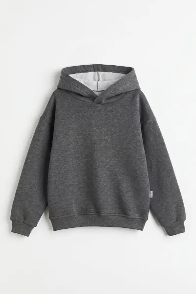 Antrasit (5-12 Yaş)Kapüşonlu Baskısız Üç İp Şardonlu Erkek Çocuk Sweatshirt 492184