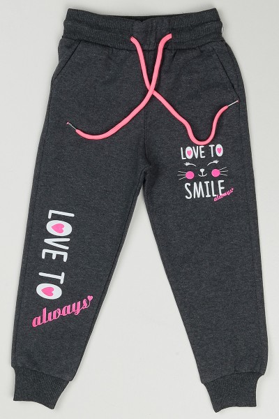 Antrasit (5-16 Yaş) Love To Smile Baskılı Kız Çocuk Eşofman 89522