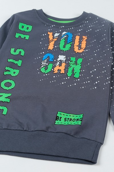 Antrasit (5-8 Yaş) Be Strong Baskılı Erkek Çocuk Sweatshirt 93090