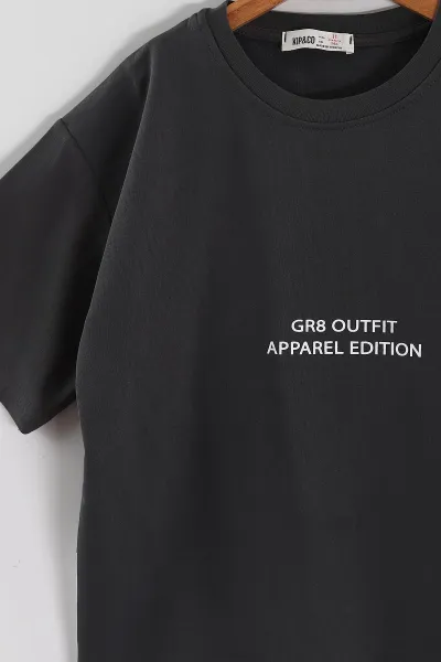 Antrasit (6-14 Yaş) Outfith Baskılı 2 İp Erkek Çocuk Tişört 469269