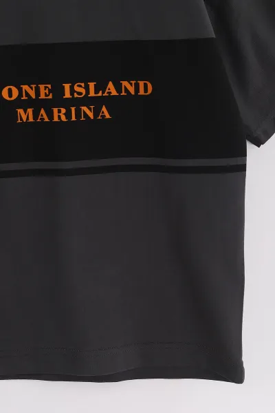 Antrasit (6-14 Yaş) Stone Island Baskılı 2 İp Erkek Çocuk Tişört 469283